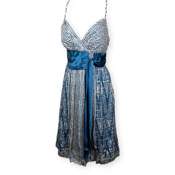 BCBGMaxazria Blue Cream Silk A-line Sundress M - Picture 1 of 11
